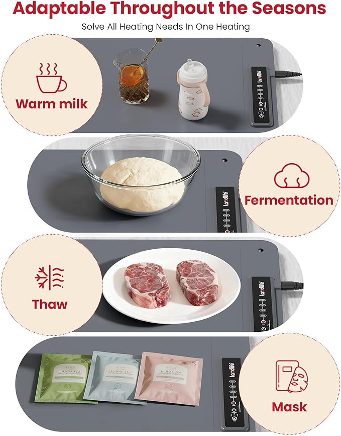 Extra Large Food Warming Mat for Countertop (XXL 36”x16”) - Full-Surface Heating Pad with 4 Temps Settings, Ideal for Buffet Party Food Warmer, Roll-Up Electric Warming Tray for All Gathering, Gray