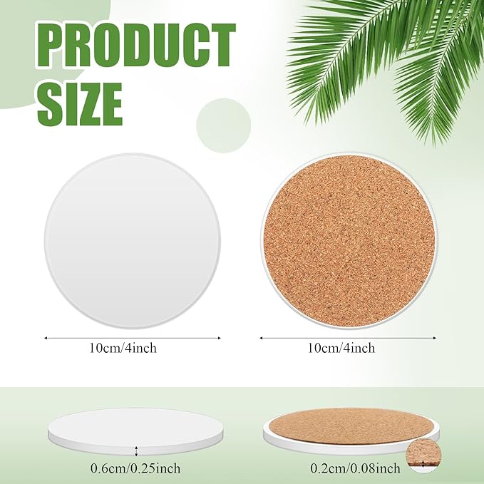 Zopeal 96 Pcs Ceramic Tiles for Crafts Coasters Include Unglazed White Ceramic Tiles with Cork Backing Pads Use with Alcohol Ink Acrylic Pouring for DIY Project Gift (Round)