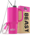 Beast 42 oz Tumbler with Handle Stainless Steel Vacuum Insulated Coffee Ice Cup Double Wall Travel Flask (Cupcake Pink)