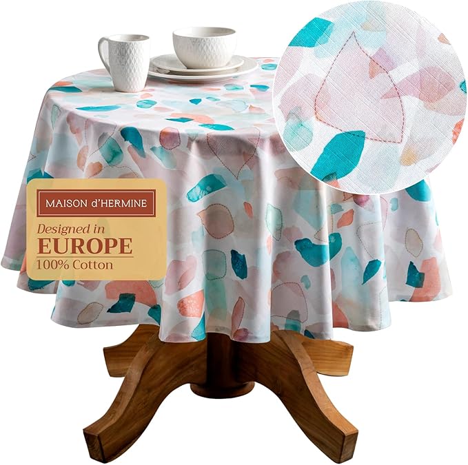 Maison d' Hermine Table Cloth Round Table 100% Cotton 63 Round Inches Tablecloth Reusable Decorative for Dining Room Farmhouse Home Valentines Day Decorations Spring Summer - Summer Picnic