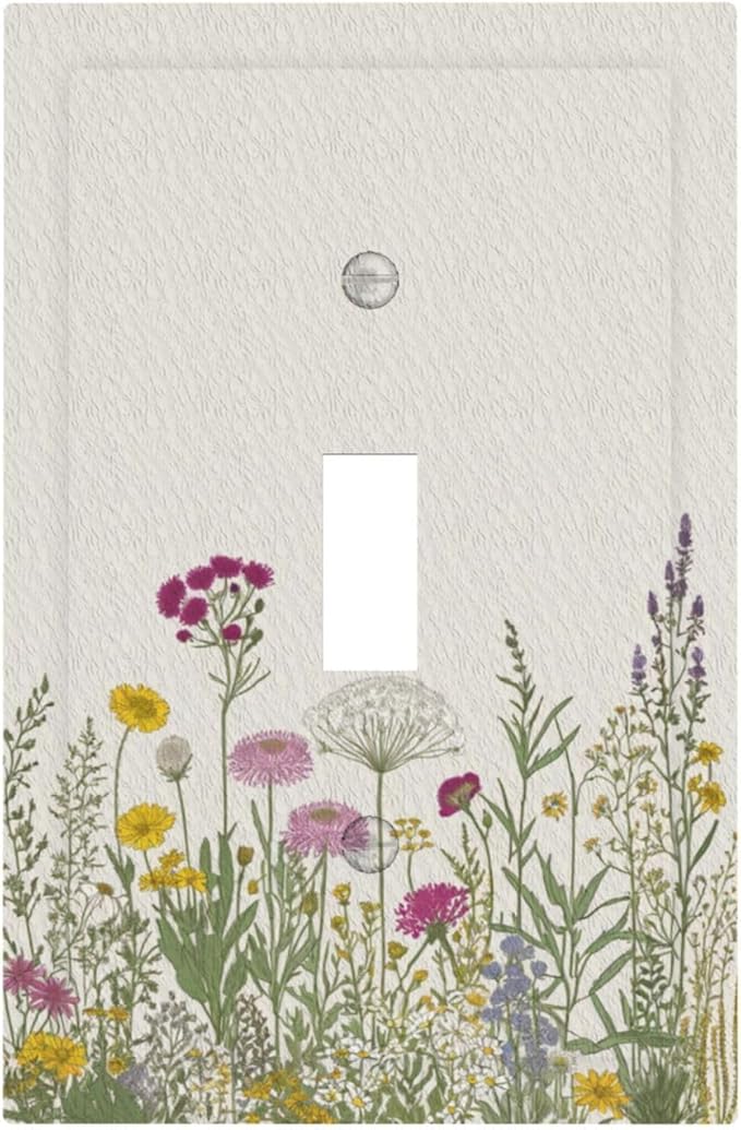 Decorative Light Switch Cover Wildflower Botanical Plant Herbs Flower 1 Gang Wall Plate Cover Single Toggle Outlet Covers Switchplate Electrical Faceplate for Bathroom Livingroom Decor（2 Pack）