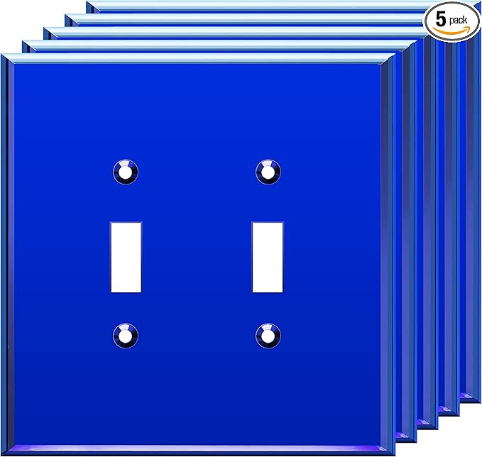 LIDER Double Toggle Switch Acrylic Wall Plate, Mirrored Dual Light Switch Plate, Plexiglass Switch Cover, Reflective Finish, Modern Decoration Upgrade, Oversized 2-Gang 5.25" x 5.25", Blue, 5 Pack