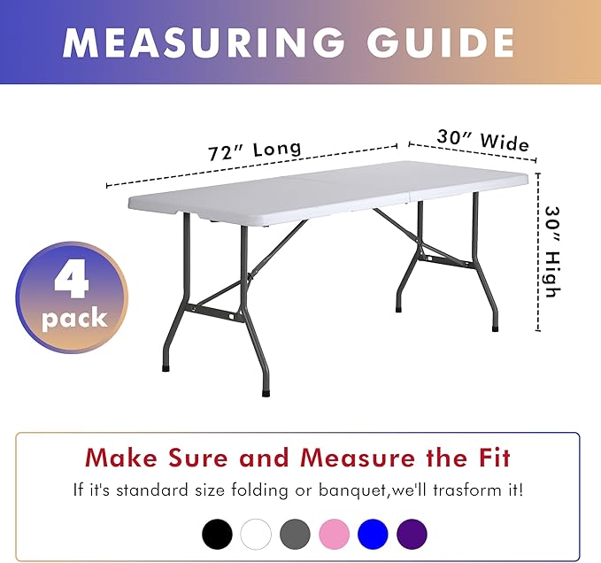 Nasitos 4 Pack Fitted Black Table Cloth 6 Foot-Open Back Spandex Table Covers 6ft Rectangle Table, Washable and Wrinkle Resistant Stretch Trade Show Table Cover for Patio, Parties, Banquet, Festival