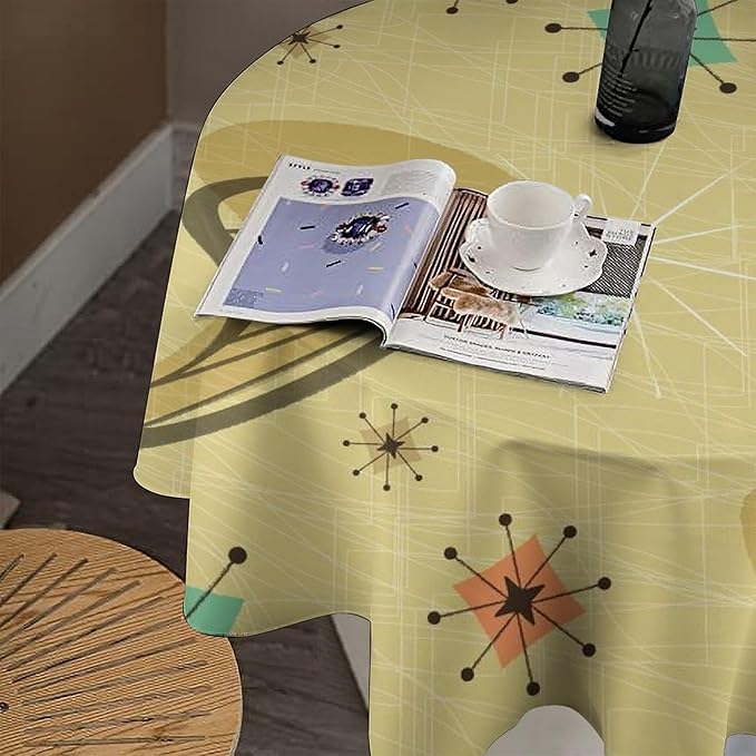 Mid Century Round Tablecloth, Retro Abstract Atomic Boho Geometric Art Printed Tablecloth for Home Party Dining Room Kitchen Decor 50Inch(127cm)