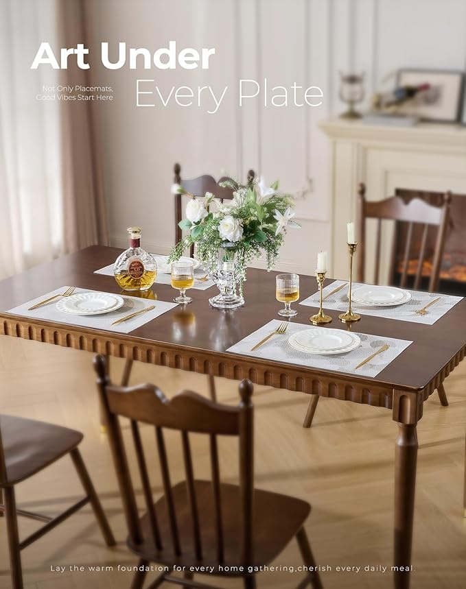 Leetaltree White Placemats Set of 6 - Heat Resistant Non-Slip Place mats for Dining Table, Washable Durable PVC Vinyl Woven Table Mats（White Circle, 6）