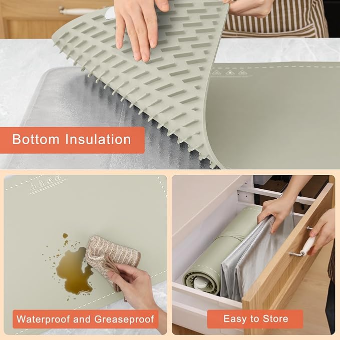 FYY Warming Mat for Food with Heat Resistant Pad, Prevent Countertop Cracks, Keep Meal Warm, Rapid and Full Surface Heating, 6 Temp Settings 6H Timer, Upgraded Rollable Portable Food Warmer Mat Khaki