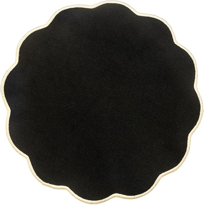 AHHFSMEI Round Faux Linen Placemats Set of 6 Heat Resistant Stain Proof & Non-Slip Waterproof Table Mats for Kitchen & Dining Elegant Decor (6, Black)