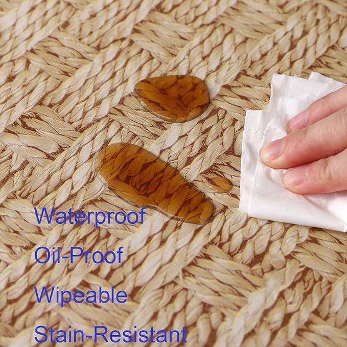 Walrus Round Vinyl Fitted Tablecloth with Flannel Backing Elastic Edge Design Table Cover Waterproof Oil-Proof PVC Table Cloth Stain-Resistant Best for 57"-66" Round