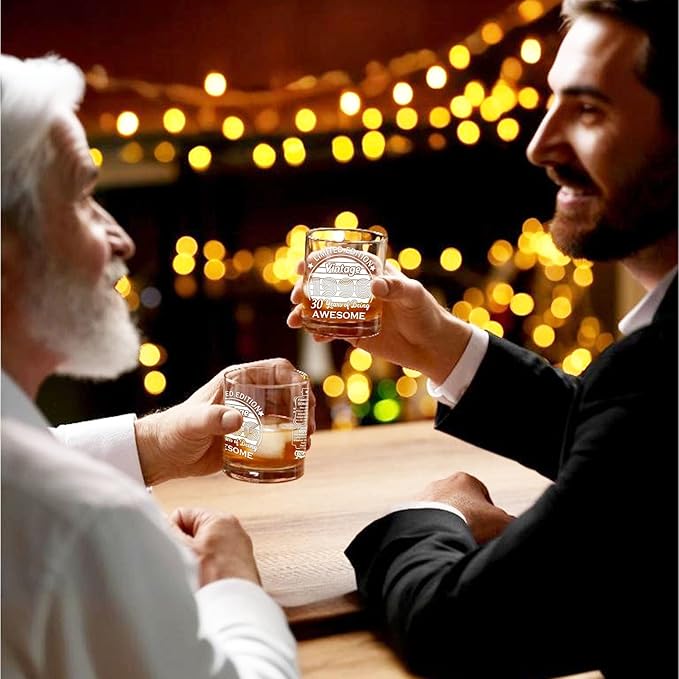 Old Fashioned Glasses-1996-Vintage 1996 old time information 10.25oz Whiskey Rocks Glass -30th Birthday Aged to Perfection - 30 years old gifts Bourbon Scotch Lowball Old Fashioned-1PCS
