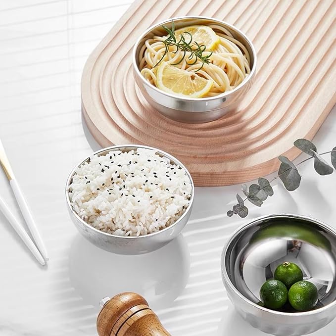 6 Pack 18/8 Stainless Steel Bowl, Double Walled Insulated Soup Bowls, 12 Oz Metal Serving Dishes Unbreakable Snack Bowl for Sauces, Rice, Noodle, Ice Cream