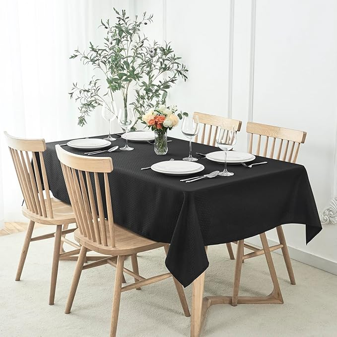 maxmill Tablecloth Weaved Texture Stain Resistant Waterproof, Wrinkle Resistant Washable Table Cloth, Fabric Table Cover for Dining Room, Indoor Outdoor Use, Rectangle 60 x 120 Inch, Black