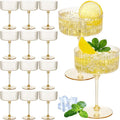 12 Pcs Ribbed Martini Glasses 10 oz Disposable Plastic Vintage Ribbed Coupe Glasses Unbreakable Dessert Parfait Glassware for Wedding Birthday Party Supplies (Gold)