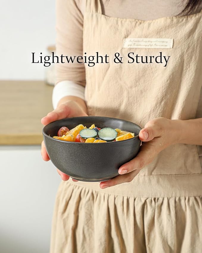 Cereal Bowls, 24 oz Soup Bowls Set of 4, Ceramic Bowls Set for Salad, Fruit, Breakfast, Dessert, Stoneware Bowls for Kitchen, Dishwasher & Microwave Safe, Matte Black