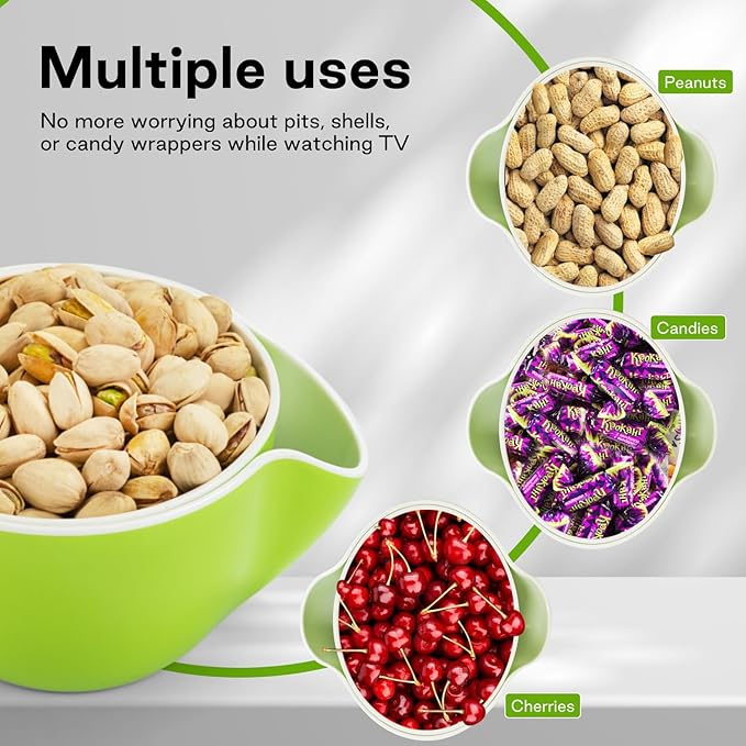 LivLab Mker Snack bowls for adults, Pistachios bowl with shell storage, Nut bowl sunflower seed spit cup, can berry serving dish, Green