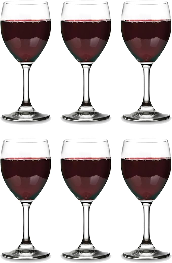 Vikko 8.5 Ounce Small Wine Glasses Set of 6, Fancy Red and White Wine Glass, Durable Stem, Copas De Vino Dishwasher Safe