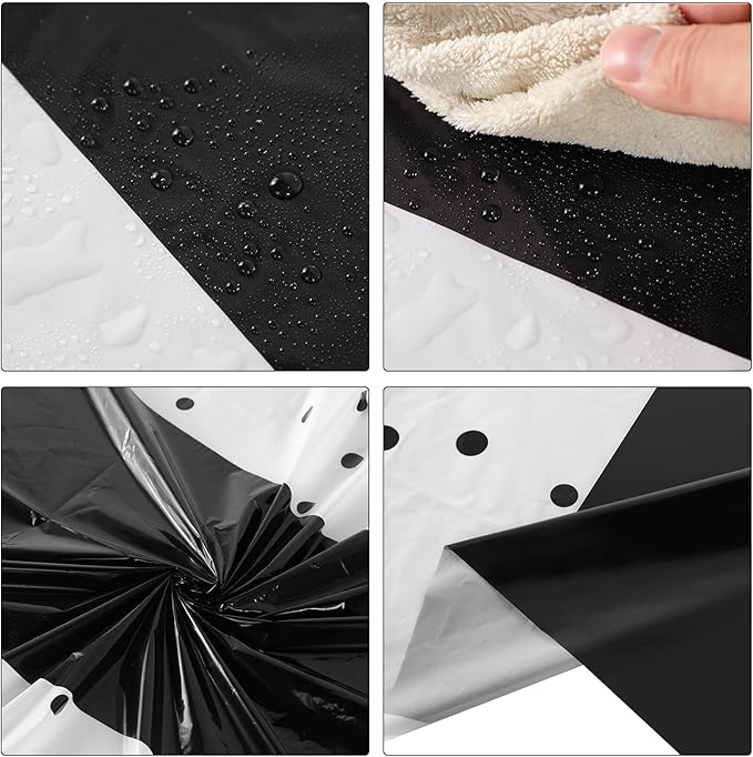 Oudain 3 Pcs White and Black Tablecloth for Parties Plastic Dot Tablecloths Printed Table Runner Waterproof Disposable Rectangle Table Cover for Christmas Birthday Wedding Party, 54" x 108"