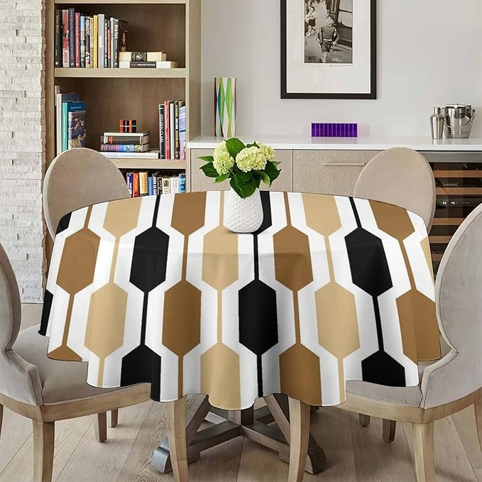 Abstract Boho Geometric Round Tablecloth, Mid Century Modern Geometric Art Retro Print Tablecloth for Home Party Dining Room Kitchen Decor 70Inch(178cm)