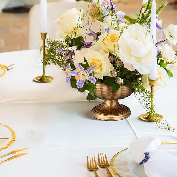 4 Pcs Distressed Vintage Gold Compote Vase for Centerpieces Compote Bowl 8'' Wide Vintage Decorative Antique Urn Planter Vase for Wedding Event Anniversary Party Indoor Outdoor Activity