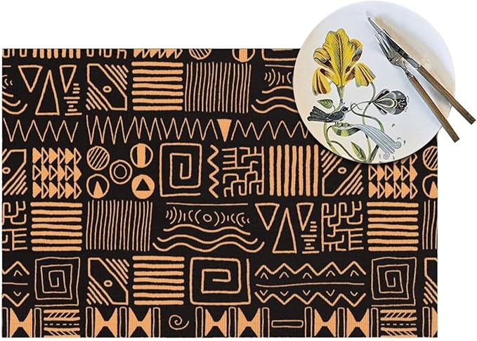 African Ethnic Pattern Placemats Set of 6 Abstract Tribal Art Wipeable Table Mats Reusable Washable PVC Rectangle Place Mats for Kitchen Dining Home Decor 12x18 Inches