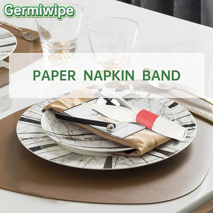Germiwipe Paper Napkin Band Box of 500,Napkin Rings Self Adhesive,Silverware Wraps Bands Perfect for Christmas Birthday Parties, Weddings, Family Reunion & Events (Red-500pcs)