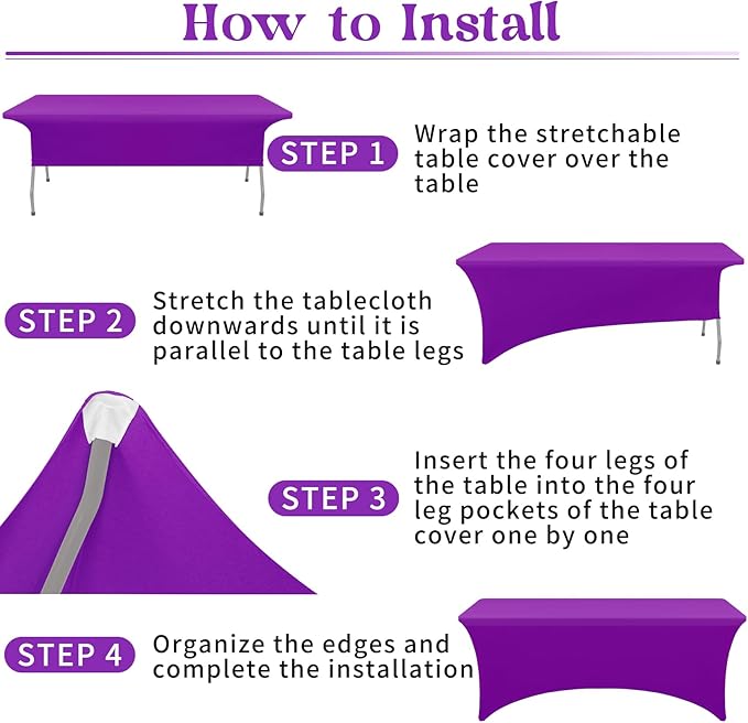 HAISIWLKJ 6 Pack Table Cloth 6ft Purple Tablecloths for Rectangle Folding Table Spandex Fitted Stretch Cover Wrinkle Resistant Washable Protector for Party, Wedding, Banquet, Festival.