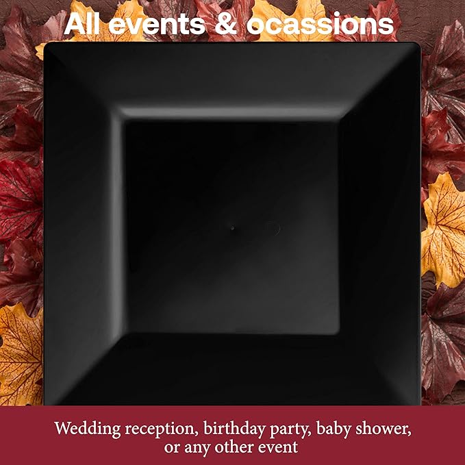 Smarty Had A Party 120 Disposable Plastic Dessert Plates, 8" Black Salad Plates for Appetizers and Buffets, Bulk Party Supplies for Events and All Occasions