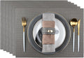 Faux Leather Placemats for Dining Table Set of 6, Heat Resistant Reversible PU Table Mats, Waterproof Wipeable Place Mats, 13"x18", Grey