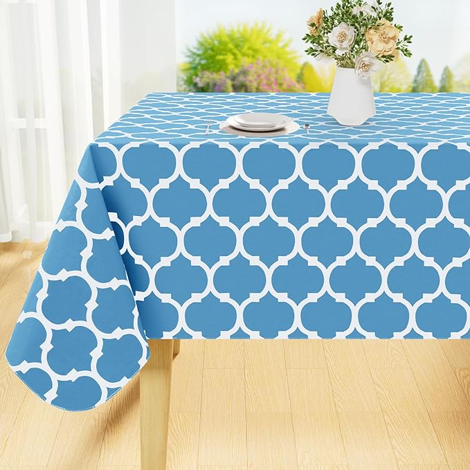Smiry Rectangle Table Cloth, Waterproof Vinyl Tablecloth with Flannel Backing for Rectangle Tables, Wipeable Spillproof Plastic Tablecloths for Dining, Camping and Indoor (52"x70", Light Blue)