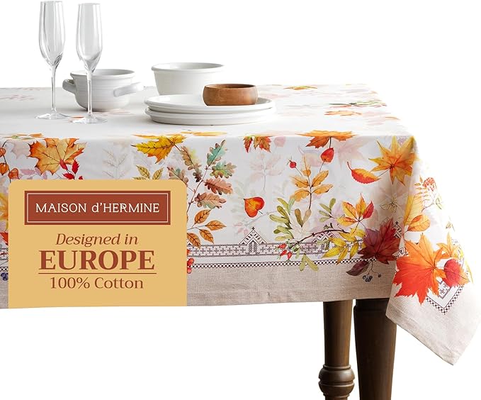 Maison d' Hermine Table Cloth Rectangle Table 100% Cotton 70 x 140 Inches Fall Tablecloth Reusable Everyday Use for Thanksgiving Christmas Decorations Dining Farmhouse Party (Amarante)