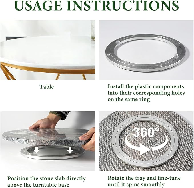 Koville 16'' Luxurious Natural Marble Lazy Susan Marble Turntable for Kitchen Dinning, Lazy Susans Organizer for Cabinet, Serving Rotation Spinning Tabletop Organizer Swiveling, Spice Rack Storage