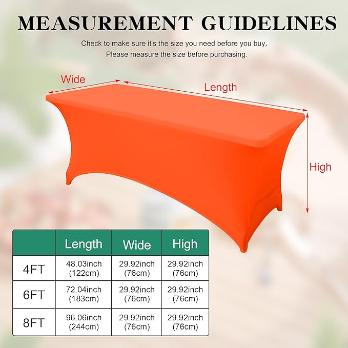 2Pack 8FT Table Cloth for Rectangular Fitted Events Stretch Orange Table Covers Washable Spandex Tablecloth Protector for Party, Wedding, Cocktail, Banquet, Festival