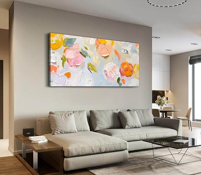 ADJUVANT Wall Art Impressionist Floral 60"L x 30"W, Colorful Flowers Canvas Painting Vibrant Blooms Artwork Soft Hues Prints Botanical Pictures Wall Decor for Living Room Bedroom Dining Room Home Office