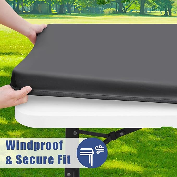 Spandex 8 Foot Rectangle Table Cloth 2 Pack, Elastic Fitted Tablecloths for Picnic, Stretch Washable Patio Table Cover for Outdoor, Camping, Banquet and Parties (Dark Grey, 30"x96")