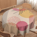 Mid Century Boho Round Tablecloth, Abstract Modern Sun Arch Curve Leaves Geometric Print Tablecloth for Home Party Dining Room Kitchen Decor 50Inch(127cm)