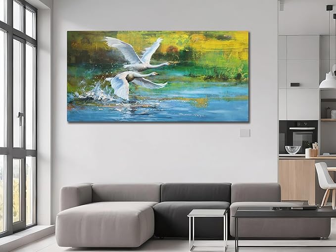 Anolyfi Swan Canvas Wall Art for Living Room, Vivid Goose Decorative Painting Large Animals Artwork Farmhouse Decor Picture Framed for Hallway Bedroom Kitchen Office Home Decor 40"x20"