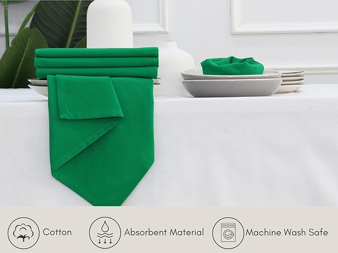 PurpleEssences Set of 6 Cloth Dinner Napkins 100% Cotton 18x18 Inch - Soft Durable Washable - Ideal for Farmhouse Party Christmas Holiday Winter - Perfect Everyday Use Table Linen - St Patricks Green