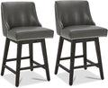 CHITA Counter Height Swivel Bar Stools Set of 2, FSC Certified Upholstered Counter Stools, Modern Swivel Barstools with Wood Legs for Kitchen Island, 26" Seat Height, Faux Leather in Retro Grey