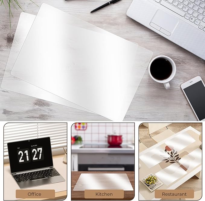 Tecmisse 10 PCS Plastic Placemat Heat Resistant Washable Table Mats, Clear Placemats for Table, Dining, Kitchen, Crafting and Shelf Liner, 17 x 11 Inch