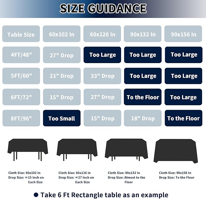 PureFit 6 Pack Rectangle Black Table Cloths 60 x 102 Inch for 6Ft Tables, Stain and Wrinkle Resistant Table Linens for Home Use, Wedding, Party, Banquet and Camping