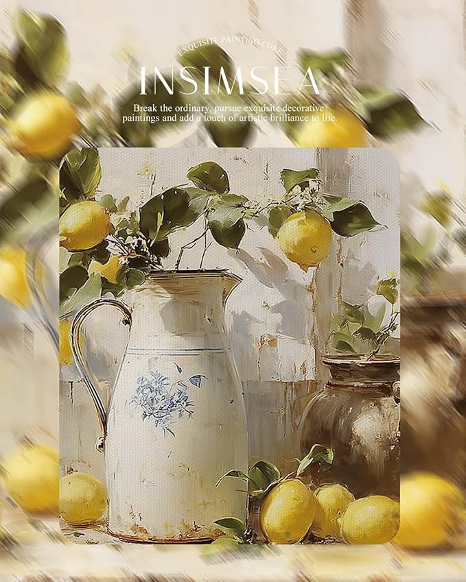 InSimSea Gold Framed Wall Art, Yellow Lemon Vintage Kitchen Wall Shelf Decor, Still Life Canvas Print Art, Dining Room Home Farmhouse Decor, Antique Paintings with Picture Frame 13x16inch