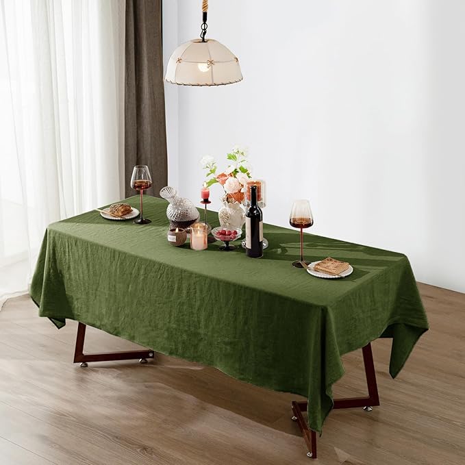 Talasily Linen Tablecloth 100% Pure Linen Table Cloth 60x108 Inches Rectangle Tablecloths Washable Cloths for Kitchen, Dining, Buffet Parties, Holidays, Picnic, Weddings and Restaurants-Green