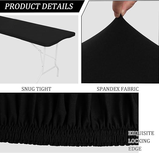 4 Pack Spandex Tablecloth Table Top Cap Cover Washable Elastic Rectangle Tablecloth for 8 FT Folding Tables for Indoor Outdoor Party (96 x 30 Inches, Black)