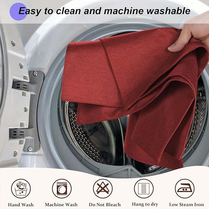 Red Cloth Placemats Set of 6, Cotton Linen Blend Machine Washable Double Layered Durable Place Mats Heat Resistant Placemats Wrinkle Free Thick Fabric Dining Table Mats (Red, 6)
