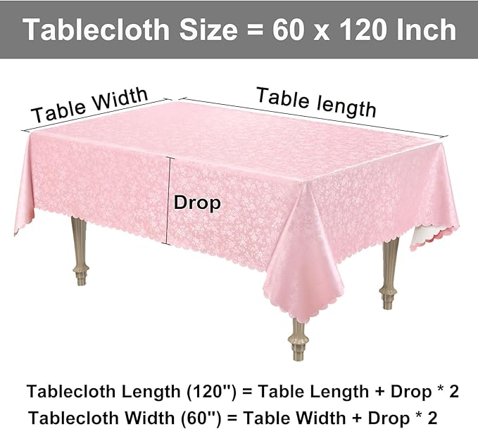 Smiry Rectangle Table Cloth, Waterproof Heavy Duty Vinyl Tablecloths, Wipeable Washable Table Cover for Kitchen, Dining Room & Valentines (Pink, 60" X 120")