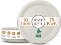 Heavy Duty Eco-Friendly PFAS-free Compostable Plates, 10 Inch Disposable Plates - Sugarcane Party Plates [Round, 75 Pack] | 100% Bagasse Biodegradable (White)