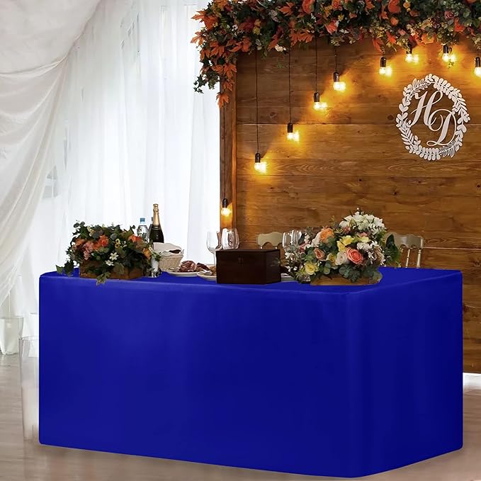 HolidayIdeas 2 Pack Fitted Table Clothes - 48 x 24 Inch - Royal Blue Rectangle Tablecloths for 4 Foot Tables, Polyester Fabric Tablecloth for Trade Show, Craft Show, Party, Birthday