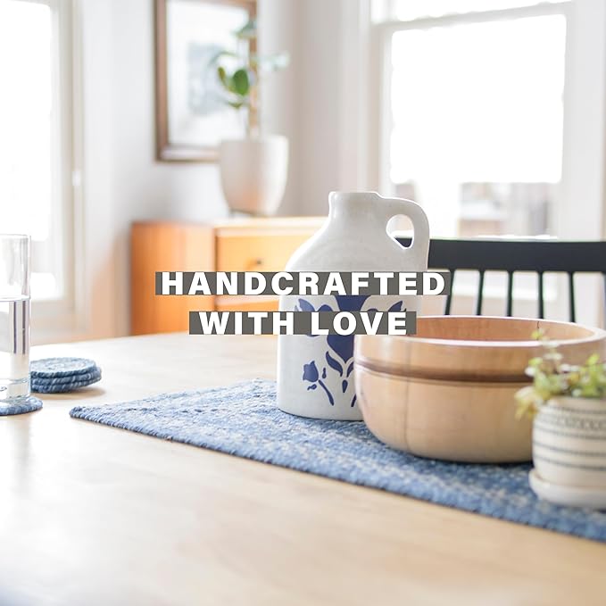 Homespice Denim Braided Oval Table Runner, Country Coastal Decor, Blue 11x36 - Jute Dining Table Accessories - Rich Colors, Easy to Clean, Durable and Protects Furniture