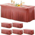 Wish Care 6 Pack Dusty Rose Spandex Table Clothes for 8 Foot Rectangle Tables, 8FT Wrinkle Free Fitted Tablecloths Ruffles Design Table Cloth for Party, Banquet, Wedding and Events