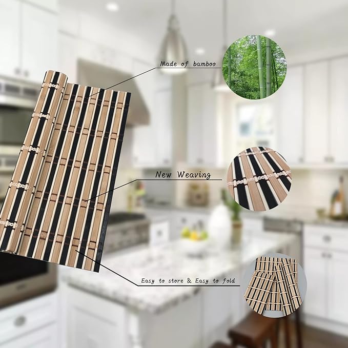 ANDSTAR Set of 8 Bamboo Slats Placemat Modern Placemats Natural Anti-Slip Bamboo Placemats Washable Heat-Resistant Table Mats for Kitchen Dinning Room Table Decor(Black)