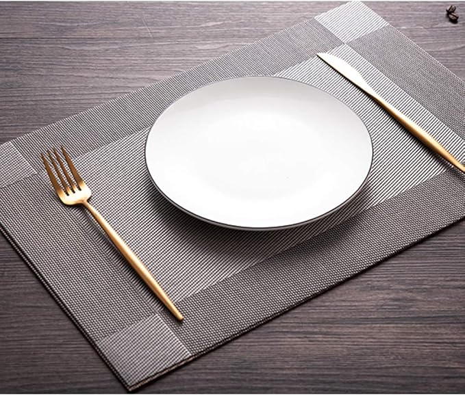 PIGCHCY Placemats Heat-Resistant Non-Slip Table Mats Washable Easy to Clean Woven Vinyl Placemats for Dining Table(Set of 4, Grey)